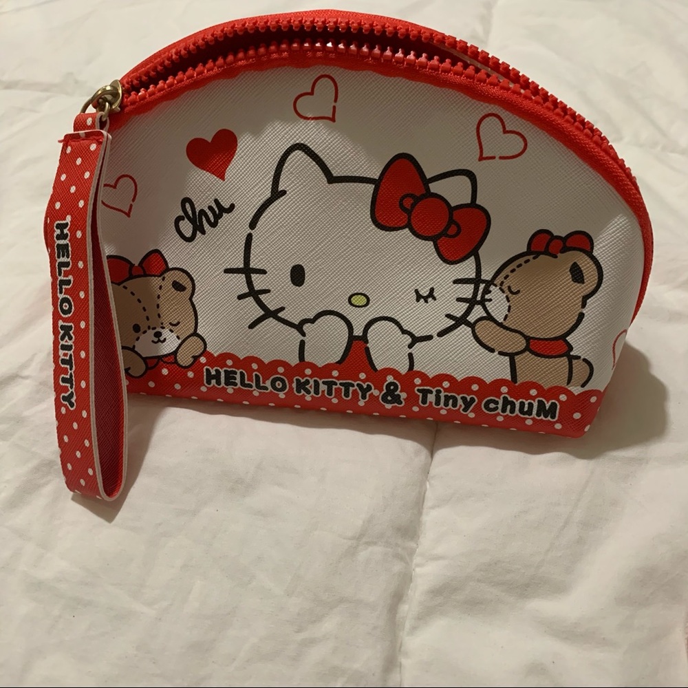 Hello Kitty Red and White Polka Dot Cosmetic Bag/ Pencil Case with Strap